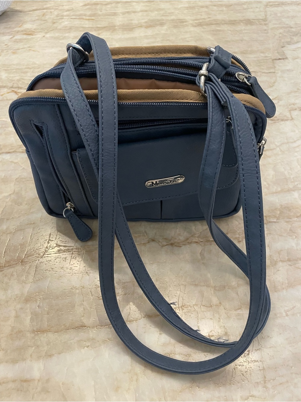 Multi sac - Navy Blue Crossbody Bag with Tan Accents
